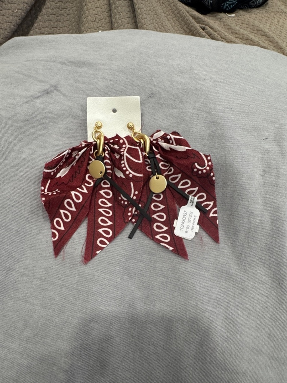 Free people Burgundy Bandana Drop Earrings with Gold Accents